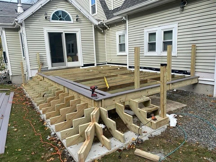 Deck framing and stairs during construction